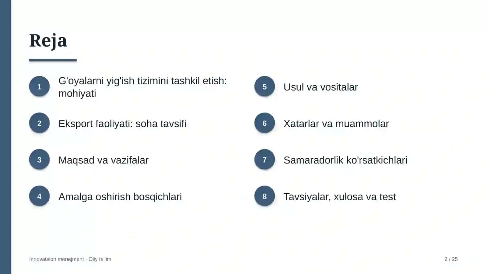 eksport faoliyatida g'oyalarni yig'ish tizimini tashkil etish 1268 2