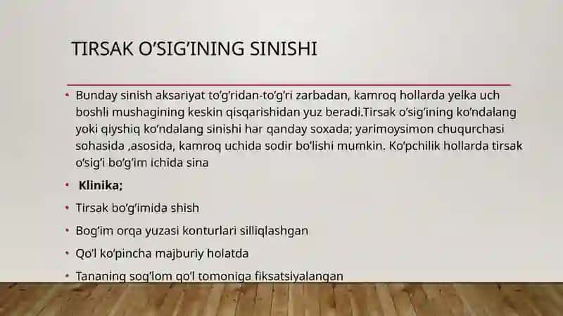 Tirsak bo’g’imi jarohatlari 2