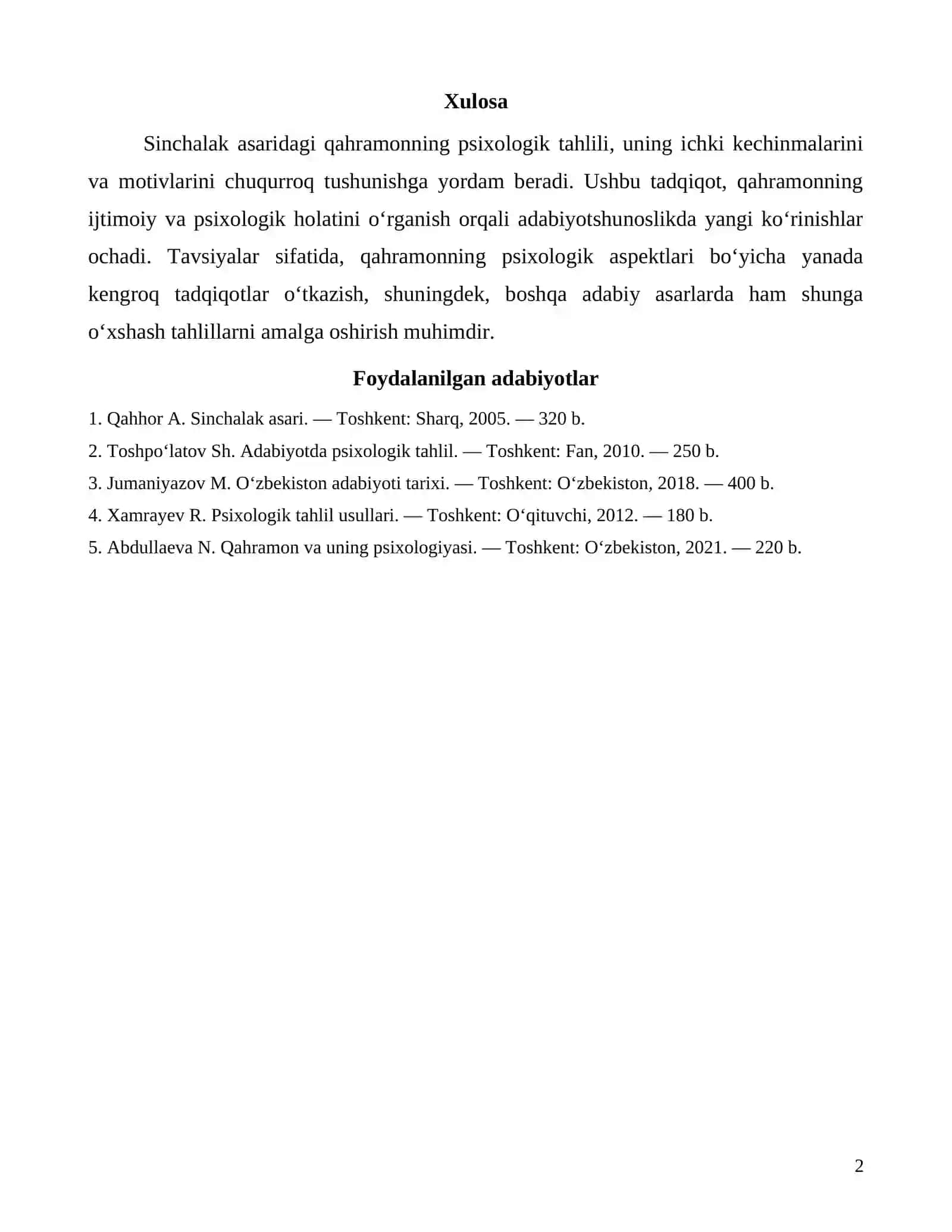 Sinchalak asaridagi qahramoniga psixologik ta‘rif 2