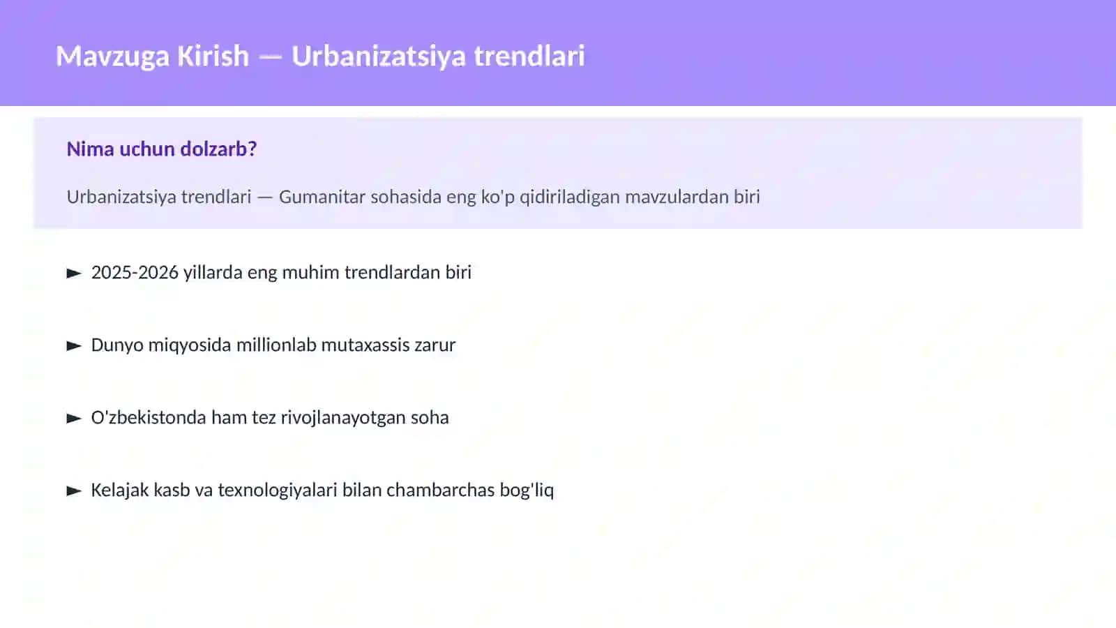 Urbanizatsiya trendlari 2