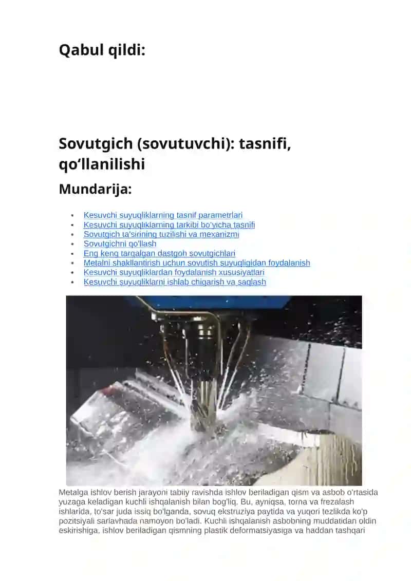 Sovutgich (sovutuvchi): tasnifi, qoʻllanilishi 2