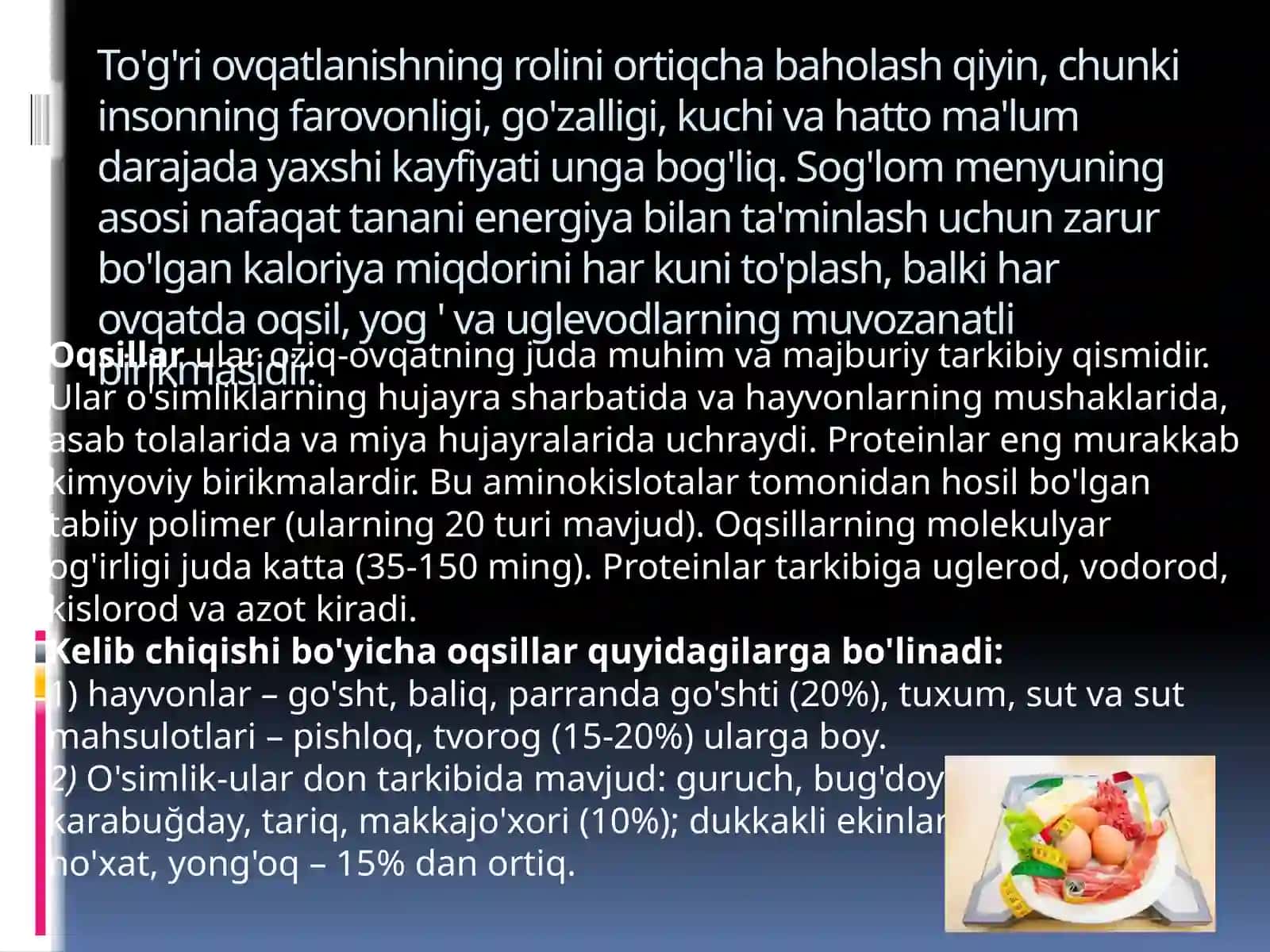 Proteinlar, yog'lar, uglevodlar va boshqa tarkibiy qismlar 2