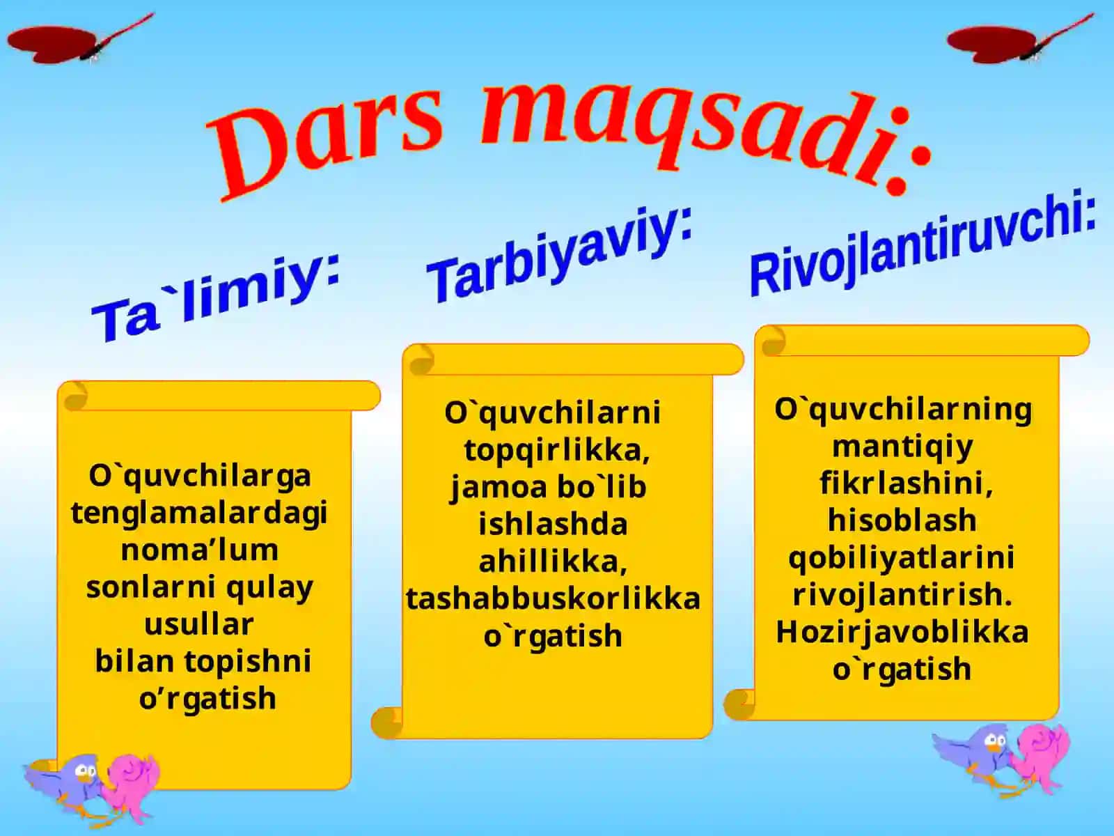 Masala shartiga ko’ra tenglamalar yechish 2