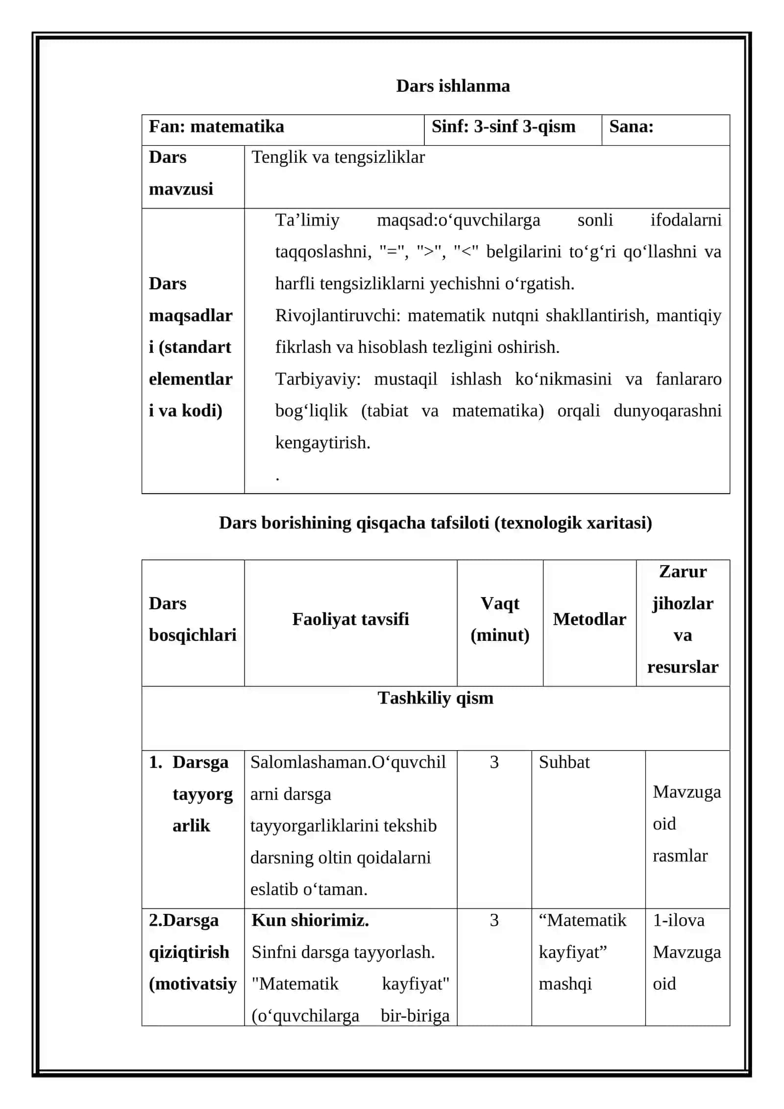 Tenglik va tengsizliklar (Mikrodars ishlanma) 2
