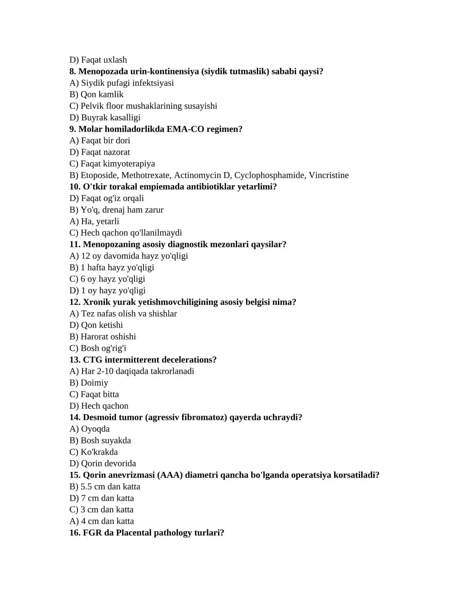 Shifokorlik testlari 2