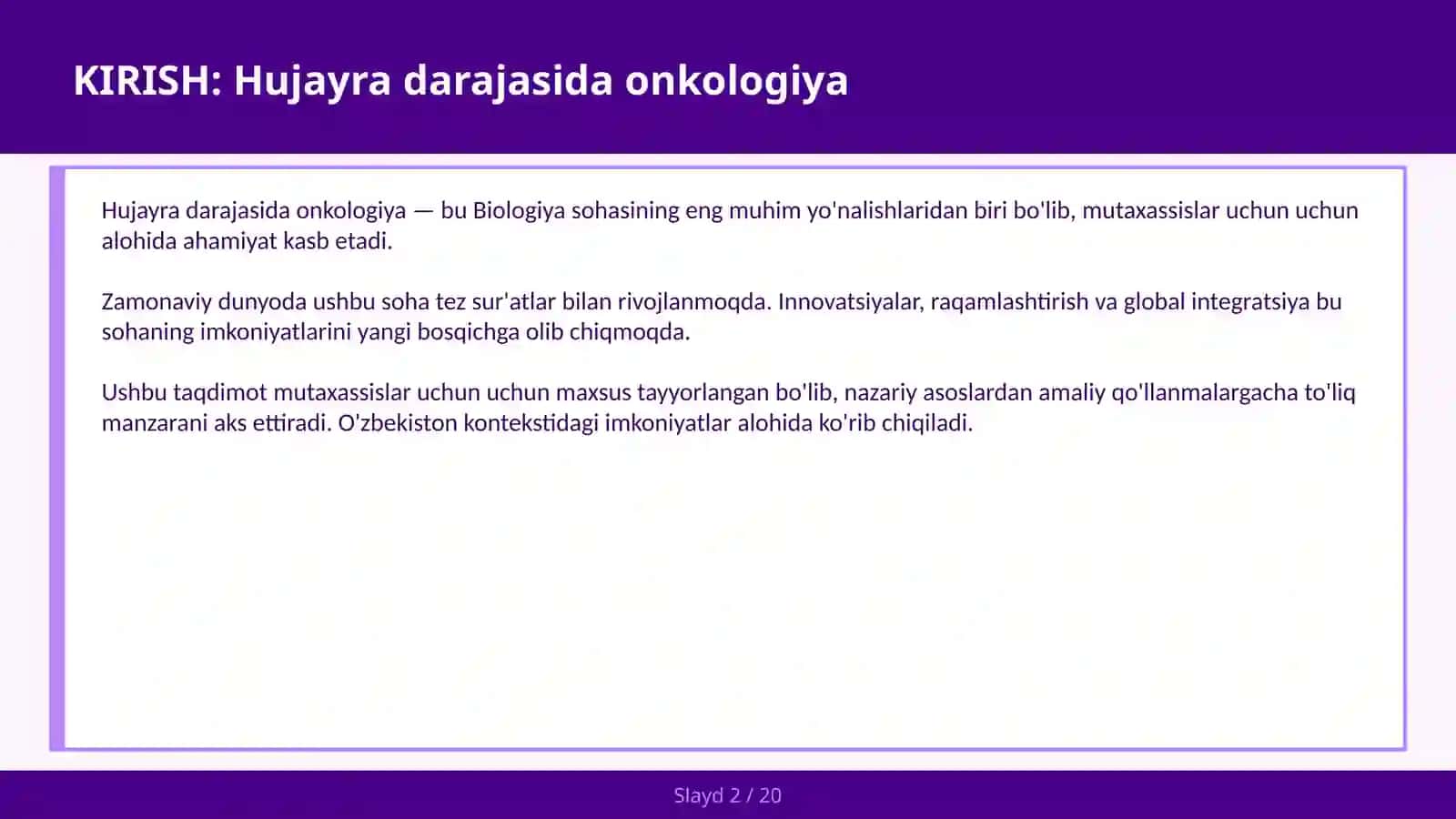 HUJAYRA DARAJASIDA ONKOLOGIYA 2