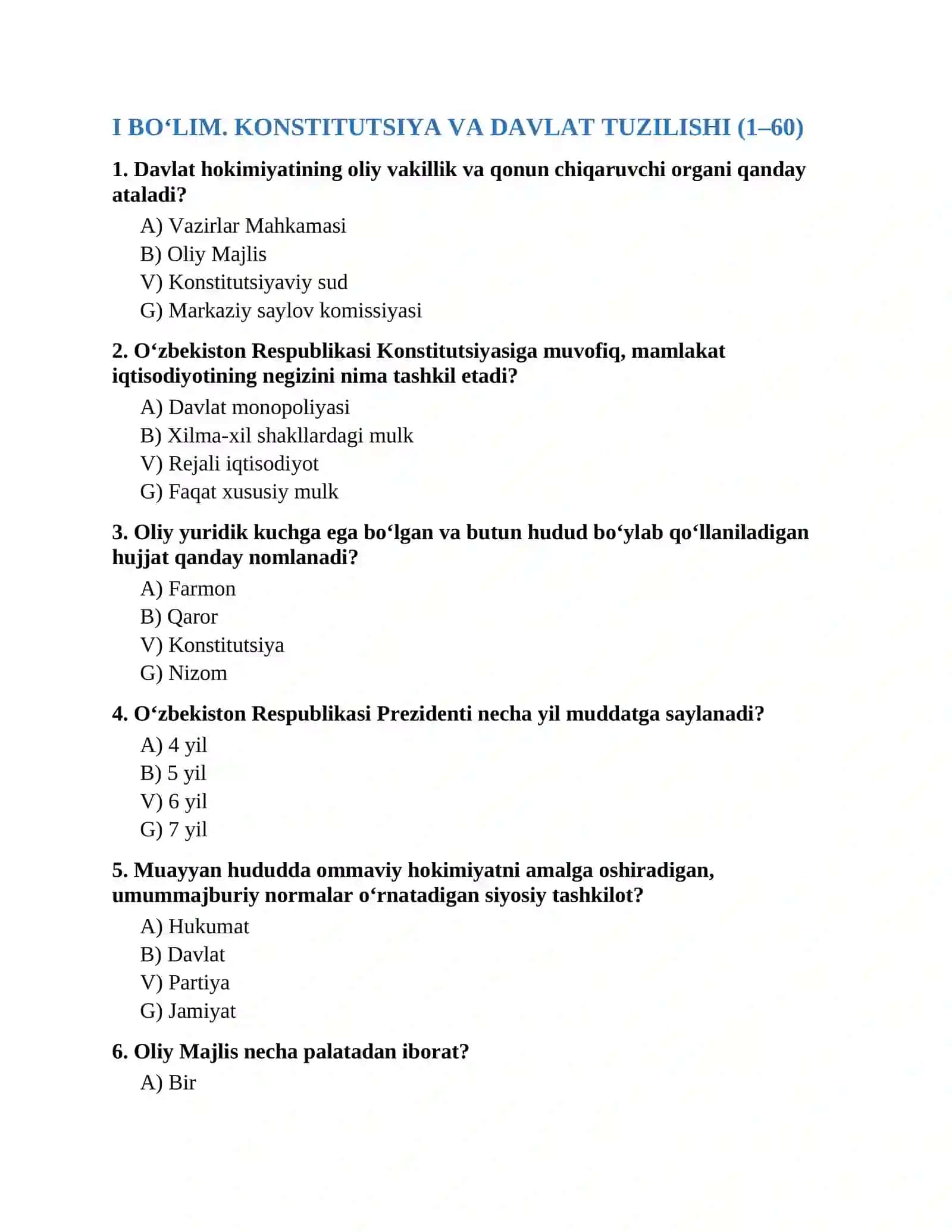 ARGOS TIZIMI BO‘YICHA TAYYORGARLIK TEST TO‘PLAMI 2