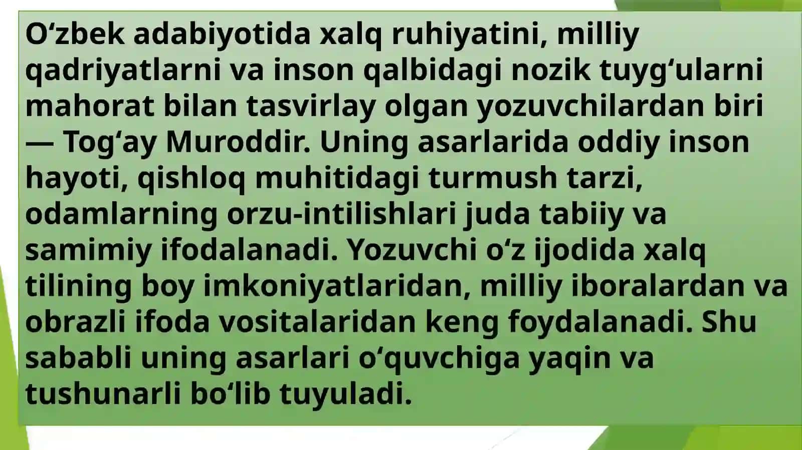Togʻay Murodning Oydinda yurgan odamlar qissasida til va uslub 2