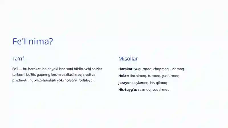 Fe'lning Umumiy Grammatik Tavsifi 2