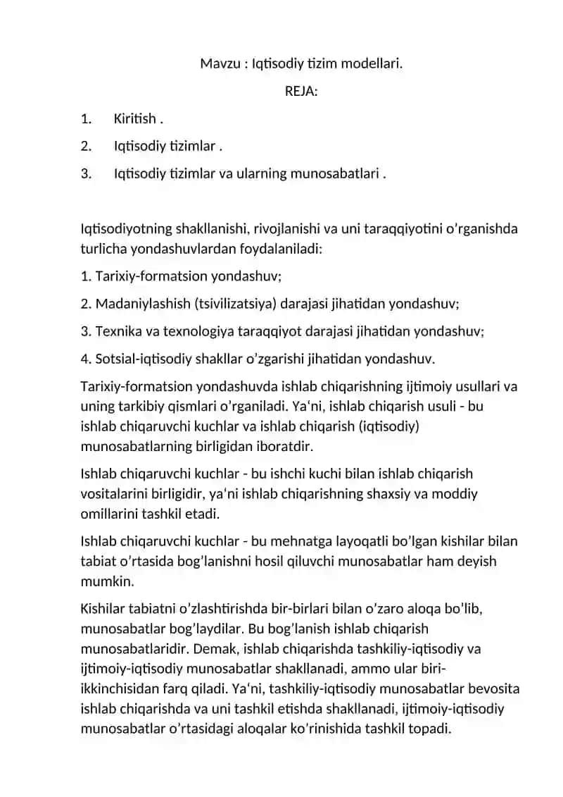 Iqtisodiy Tizim Modellari 2
