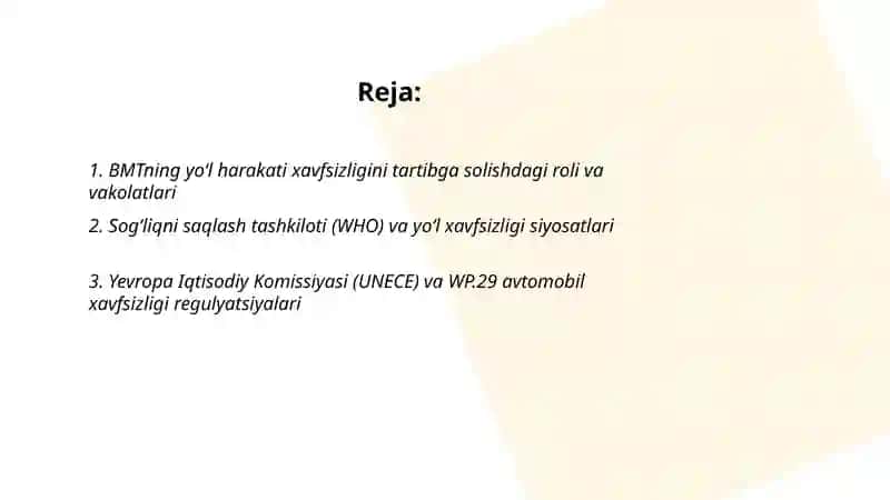 BMTning yo‘l harakati xavfsizligini tartibga solishdagi roli va vakolatlari 2