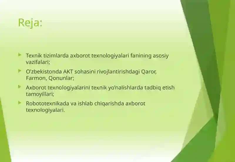 Texnik tizimlarda axborot texnologiyalari 2