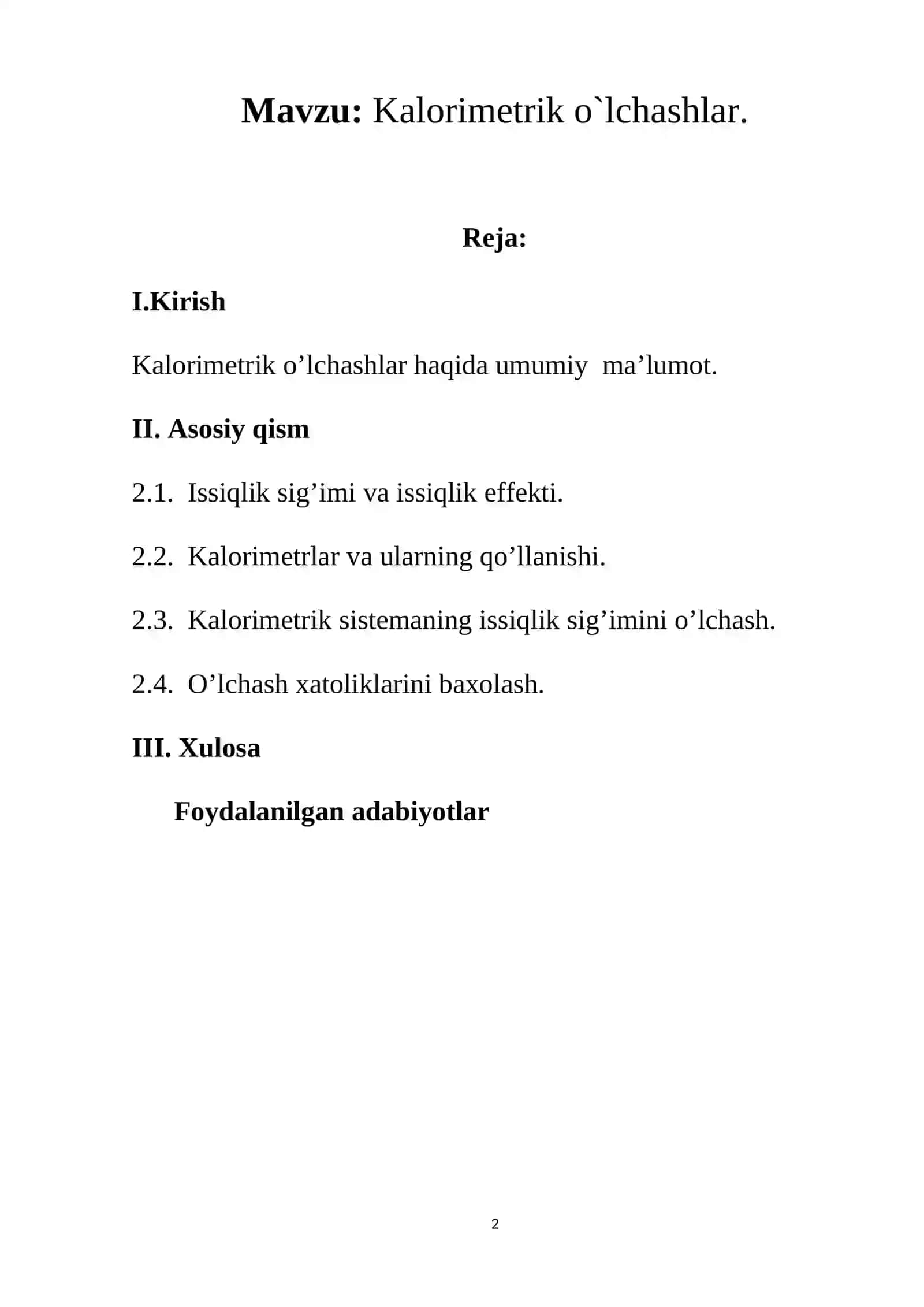 Kalorimеtrik o`lchashlar 2