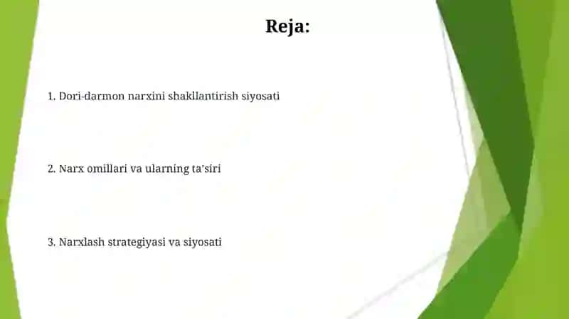 Farmasevtika narxining shakllanishi narx siyosati 2