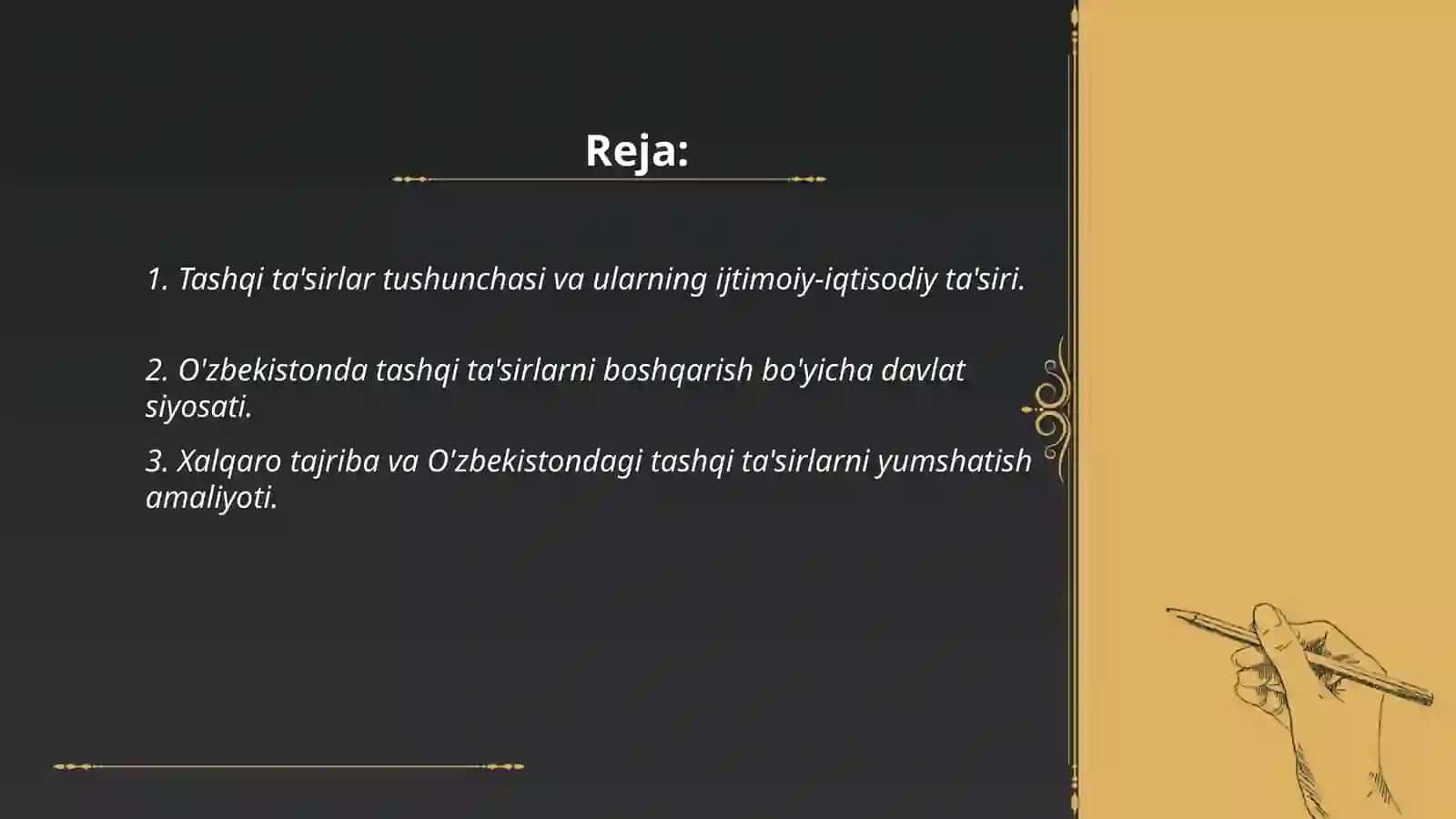 Tashqi ta'sirlarni yumshatish bo'yicha davlat siyosati 2