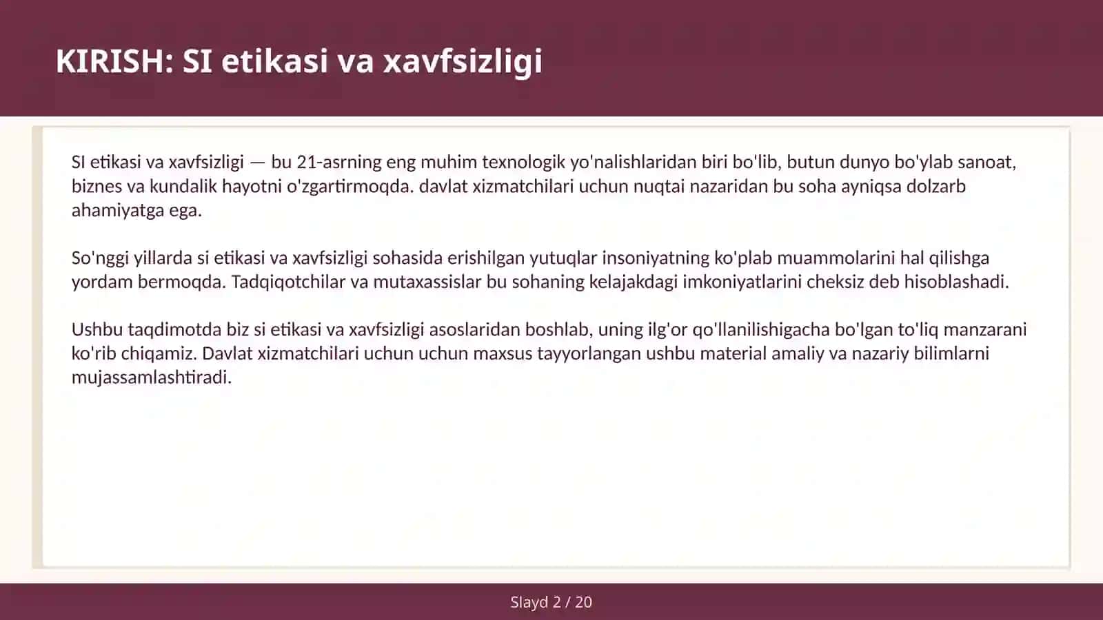 SI ETIKASI VA XAVFSIZLIGI 2