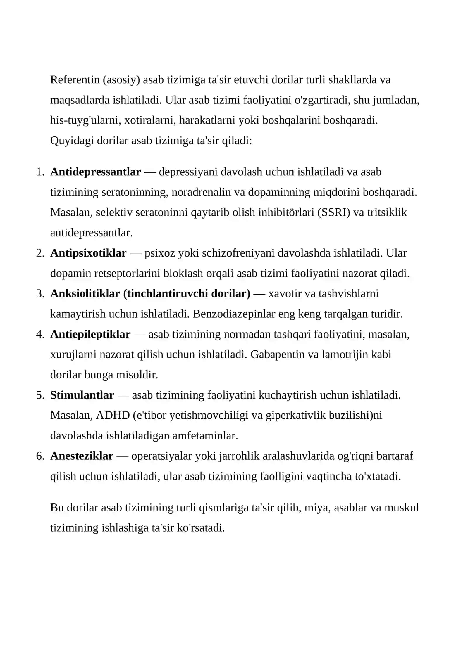 Referentin-Asab tizimiga ta'sir etuvchi dorilar 2