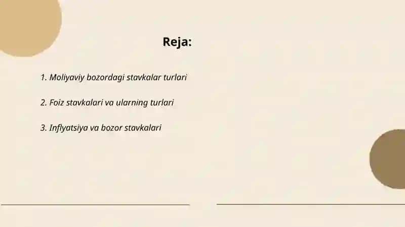 Moliyaviy bozor stavkalari 2