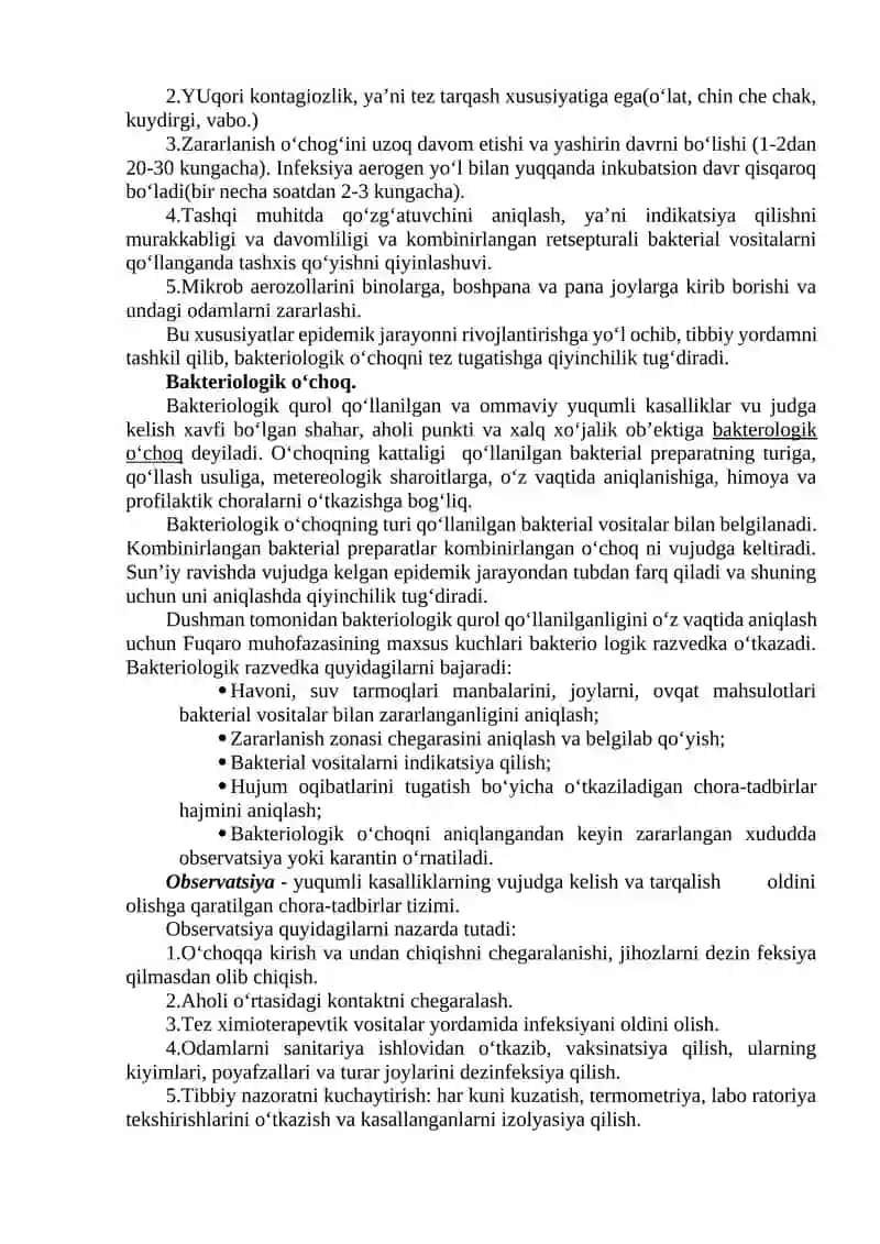 Bakteriologik qurol. о‘ta xavfli infeksiyalar 2
