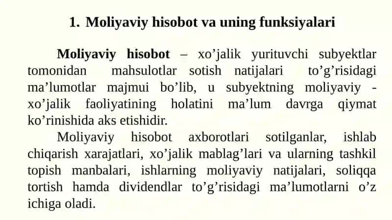 Moliyaviy hisobotning funksiyalari 2
