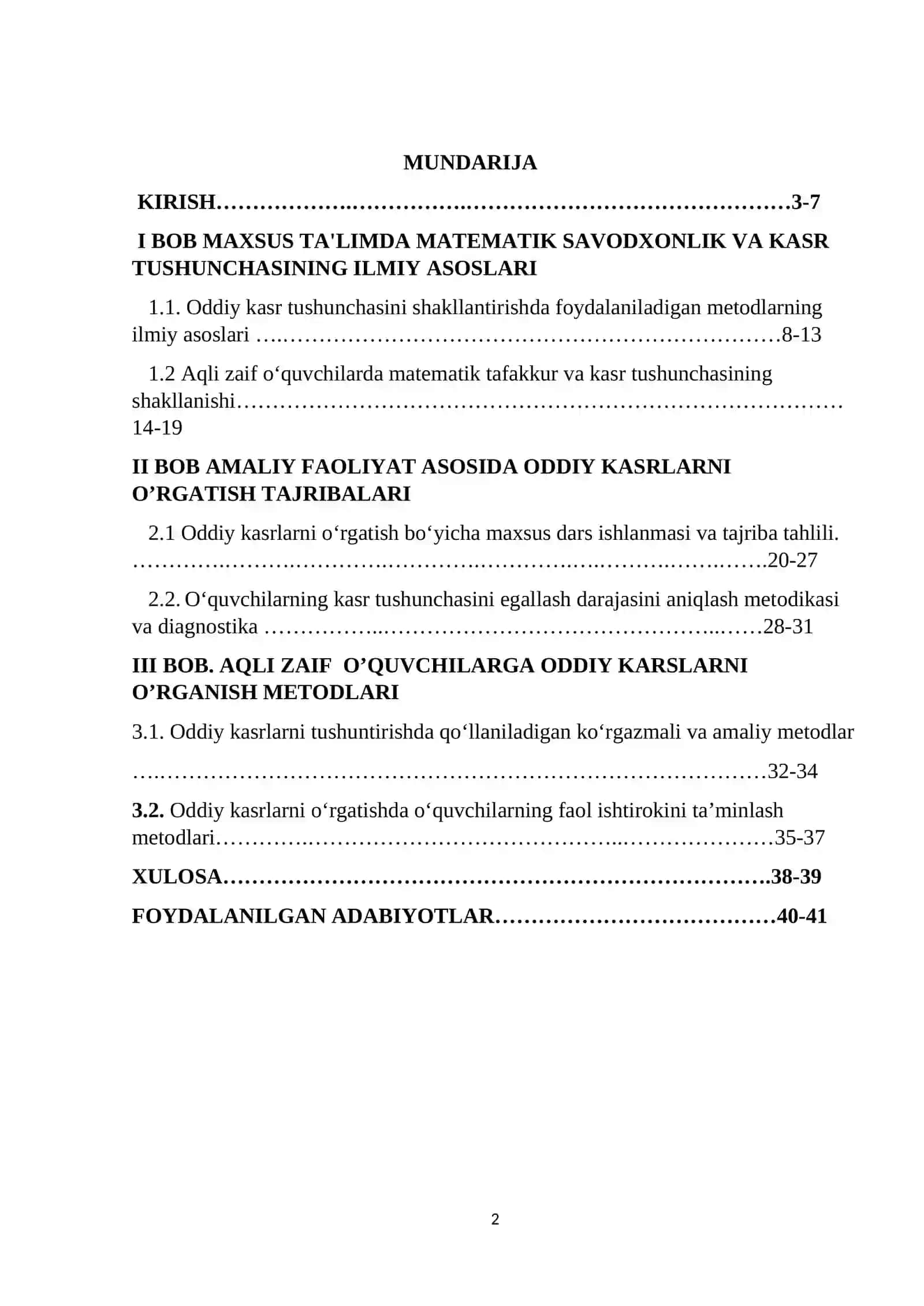 Oddiy kasrlarni o'rganish metodikasi 2