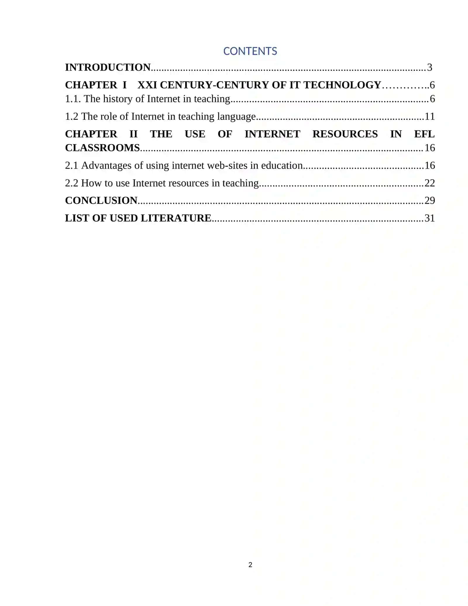 COURSE WORK: USING INTERNET WEB-SITES AND VIRTUAL RESOURCES IN THE PROCESS OF TEACHING 2