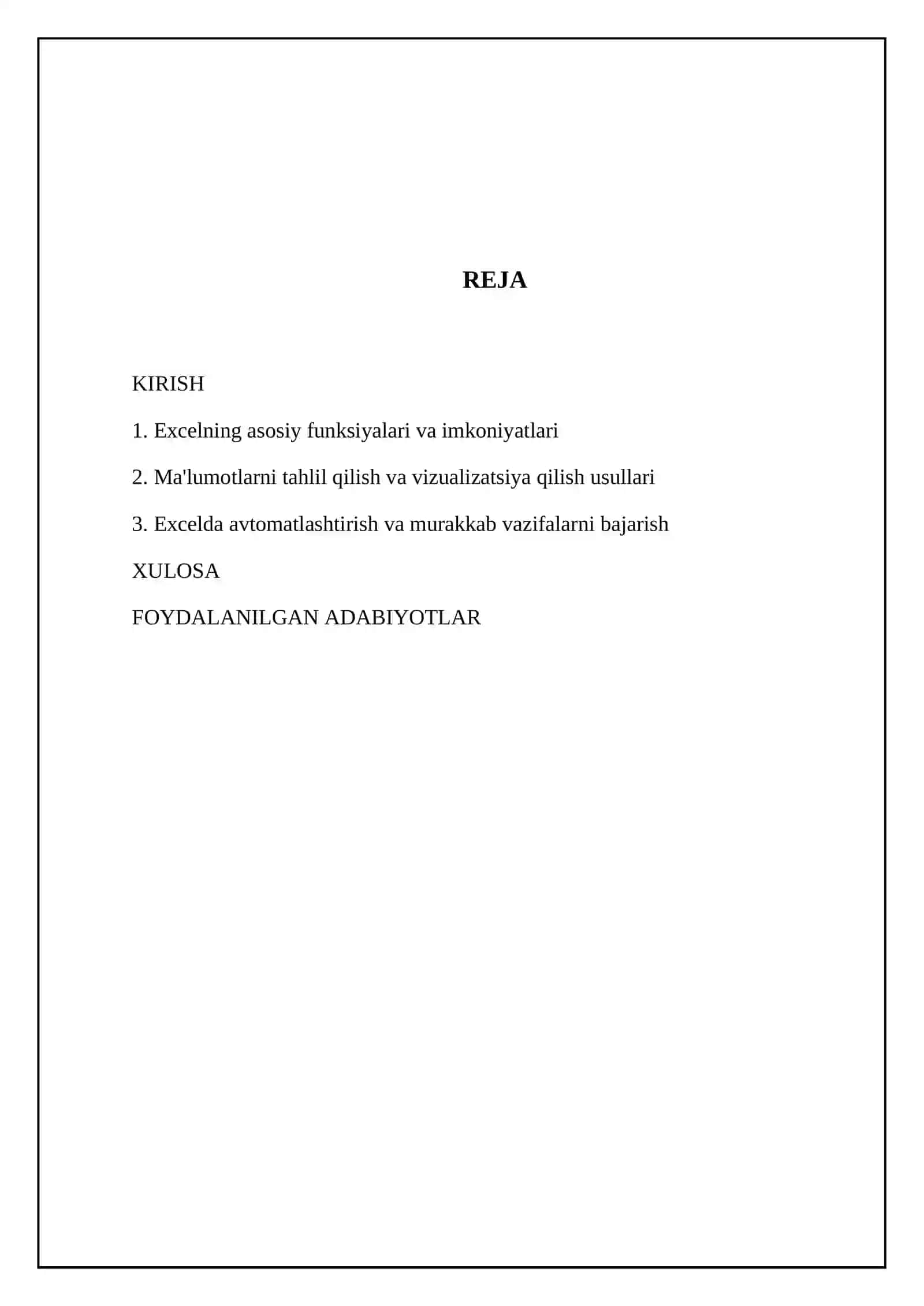 exsel dasturi va uning imkoniyatlari 2