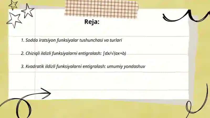 Sodda iratsiyon funksiyalarni entigralash 2
