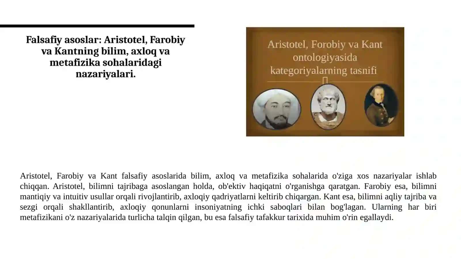 ARISTOTEL, FAROBIY VA KANT QARASHLARINING O’XSHASH VA FARQLI JIHATLARI 2