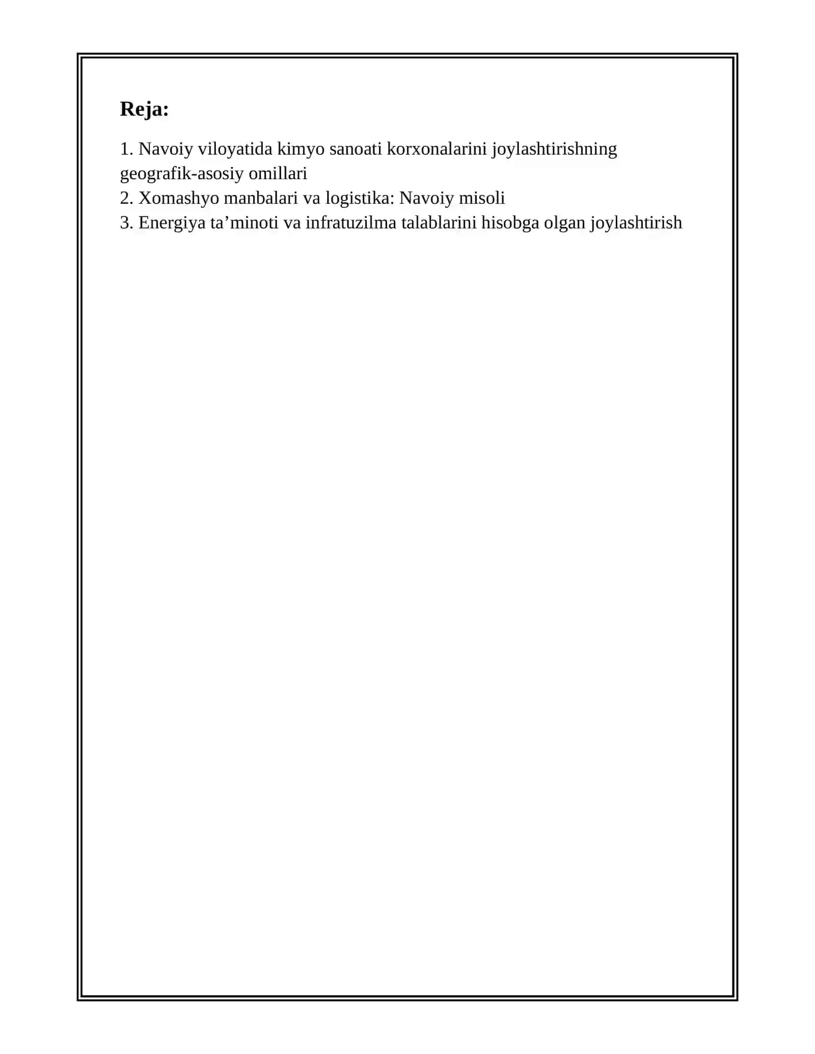 KIMYO SANOATI KORXONALARI JOYLASHTIRISH NAVOIY MISOLIDA 2