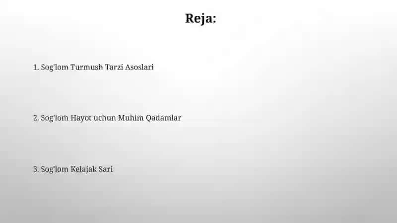Sog'lom Turmush Tarzi Asoslari 2