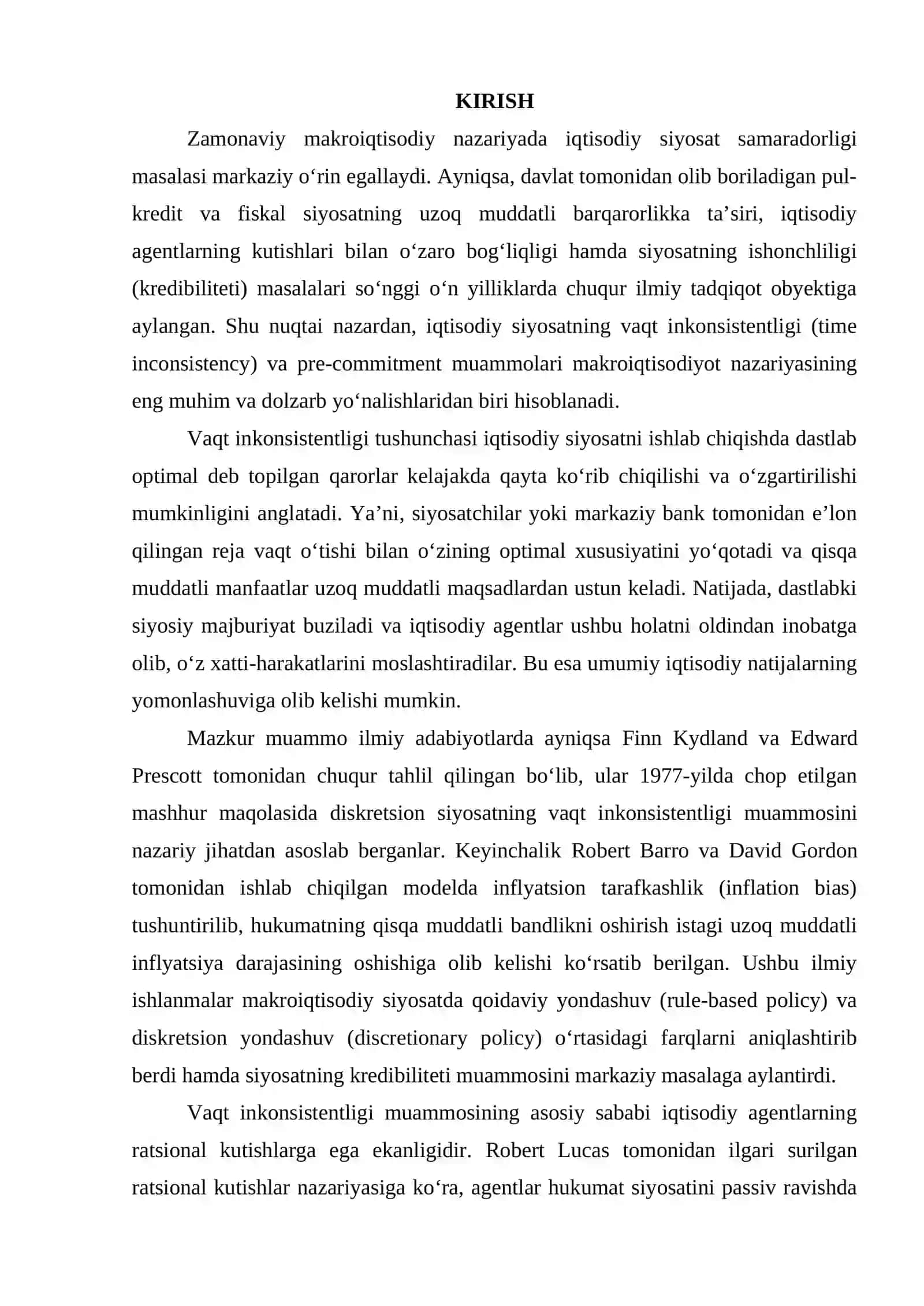 Iqtisodiy siyosatning vaqt inkonsistentligi va pre-commitment muammolari 2