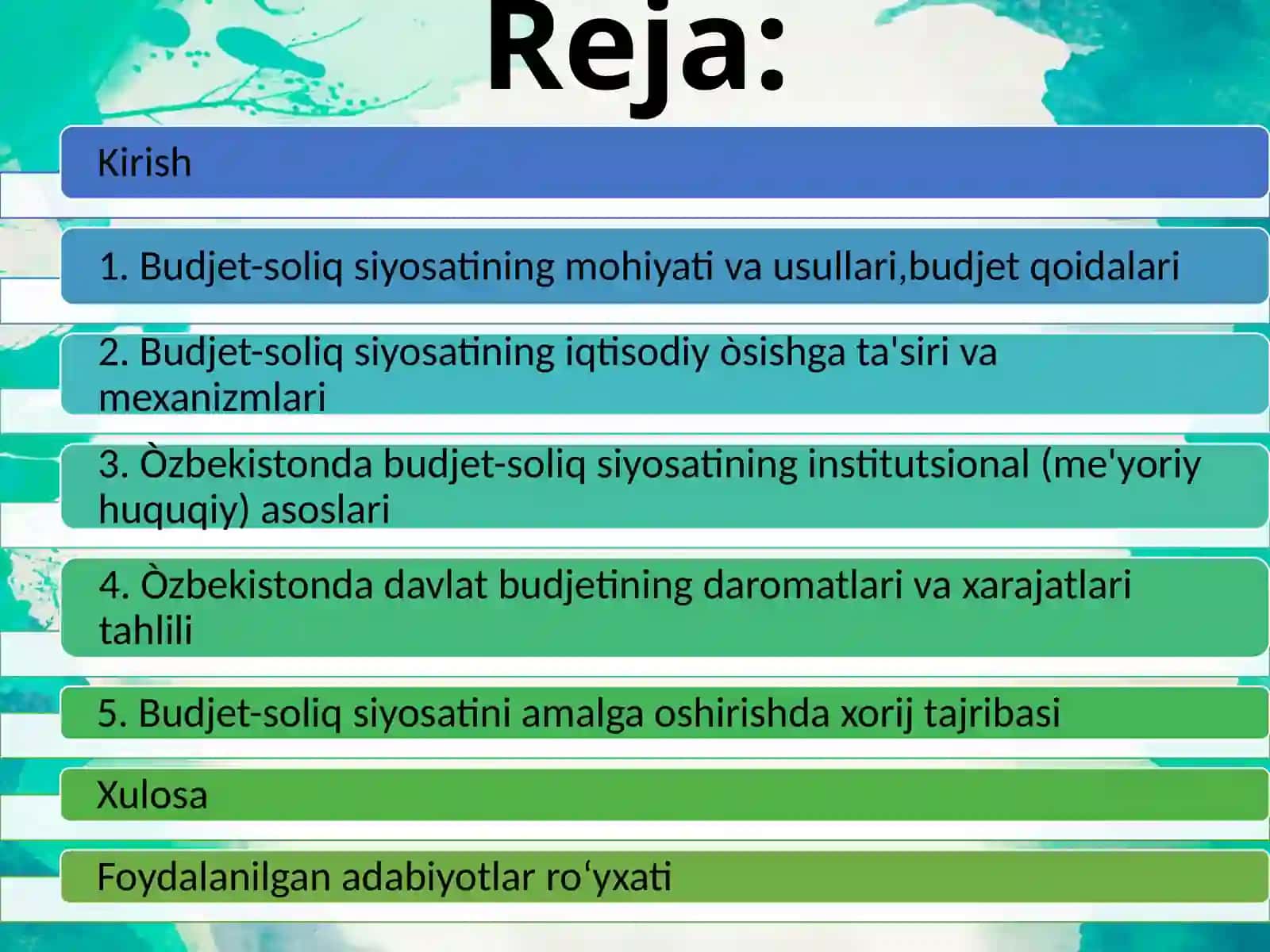 Byudjet-soliq siyosatining asosiy yo‘nalishlari. Davlat moliyasi Fanidan 2