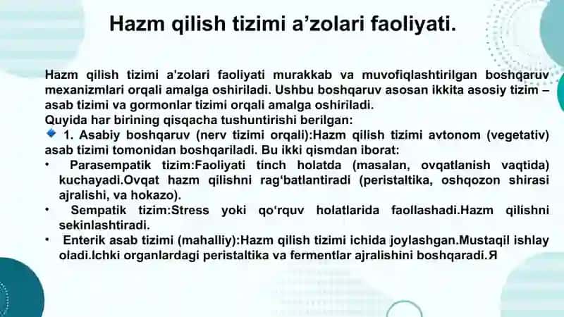 Hazm qilish tizimi patofiziologiyasi 2