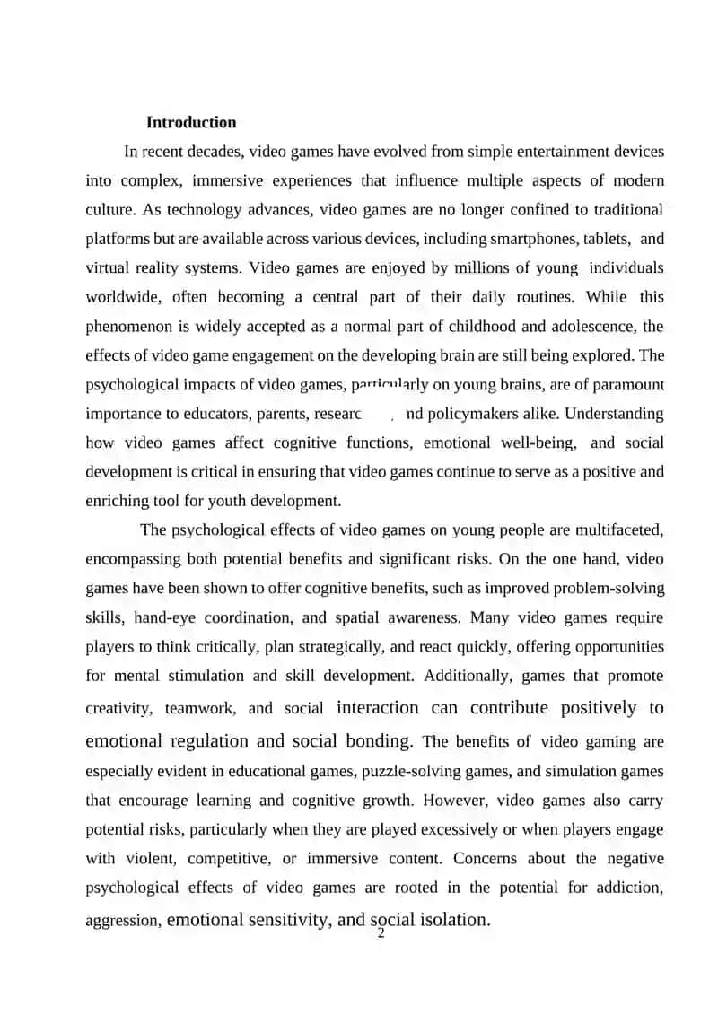 THE PSYCHOLOGICAL IMPACTS OF VIDEO GAMES ON YOUNG BRAINS 2