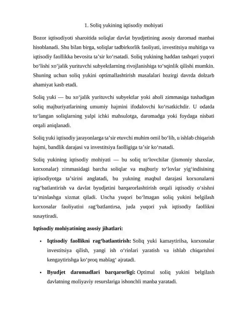 Soliq yukini optimallashtirish masalalari 2