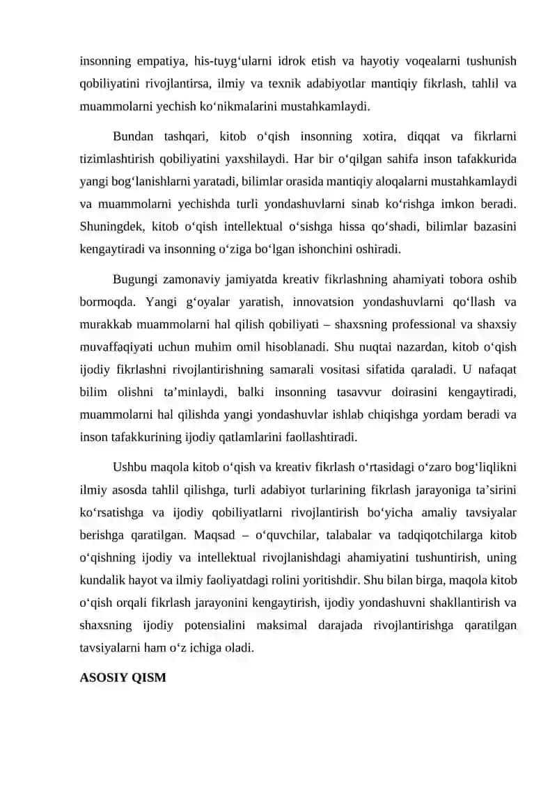 KITOB O’QISH VA KREATIV FIKRLASH 2