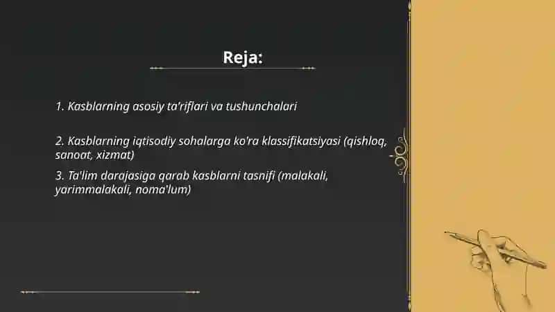 Kasblar va ularning klassifikatsiyasi 2