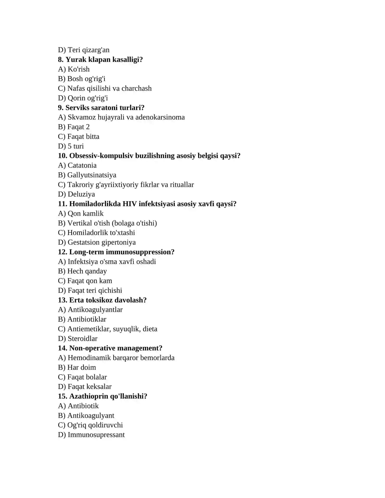 Shifokor attestatsiya testlari 2
