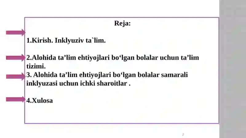 ALOHIDATA’LIM EHTIYOJLARI BO’LGAN BOLANISAMARALIINKLYUZIYASI UCHUN ICHKISHAROITLAR 2