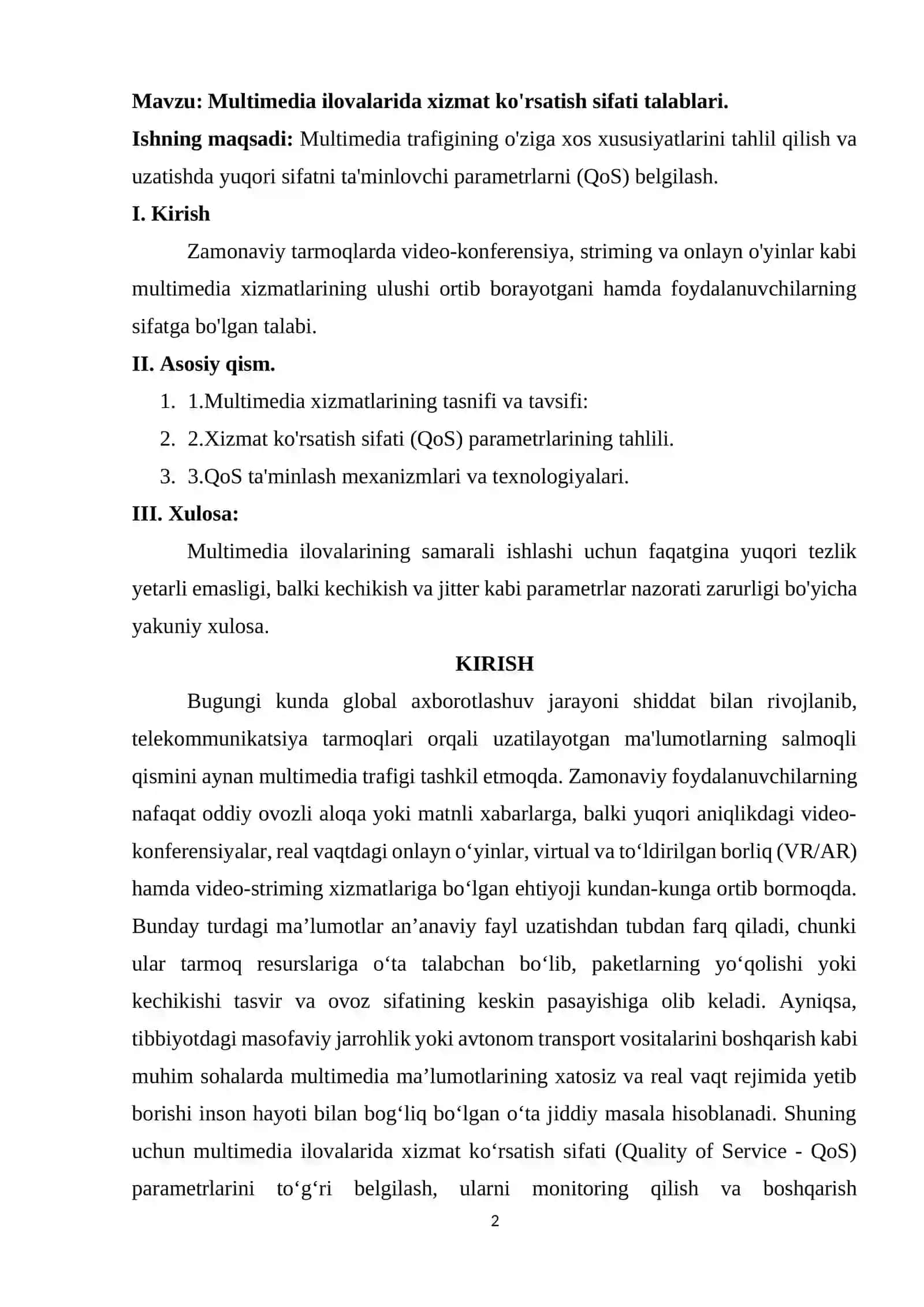 Multimedia ilovalarida xizmat ko'rsatish sifati talablari 2