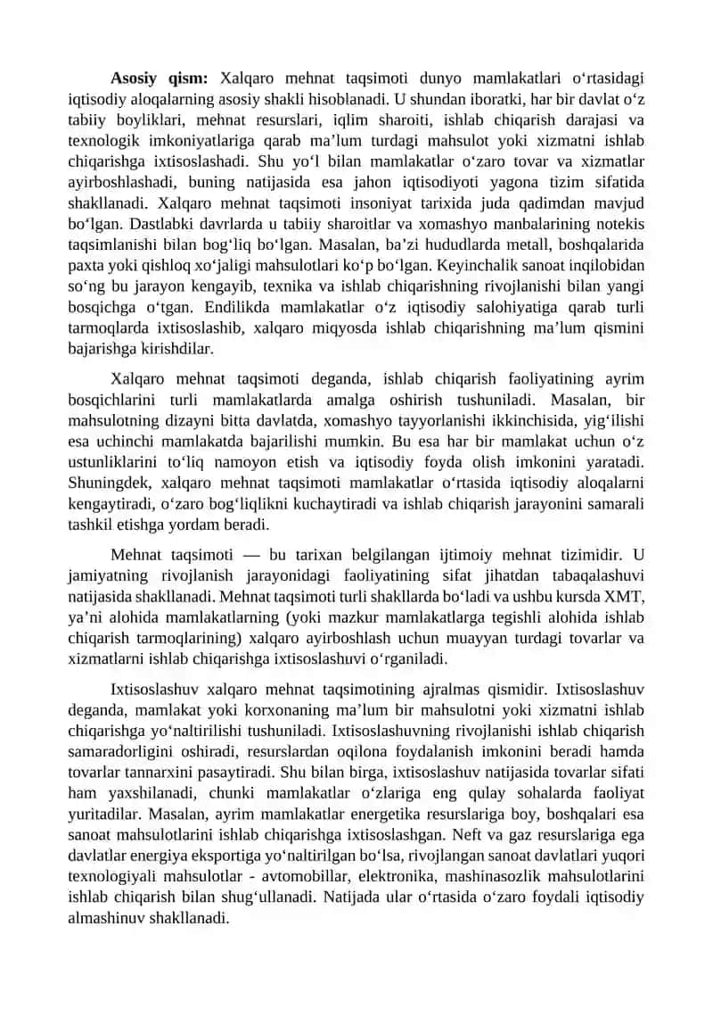 XALQARO MEHNAT TAQSIMOTI VA IXTIOSLASHLUV 2