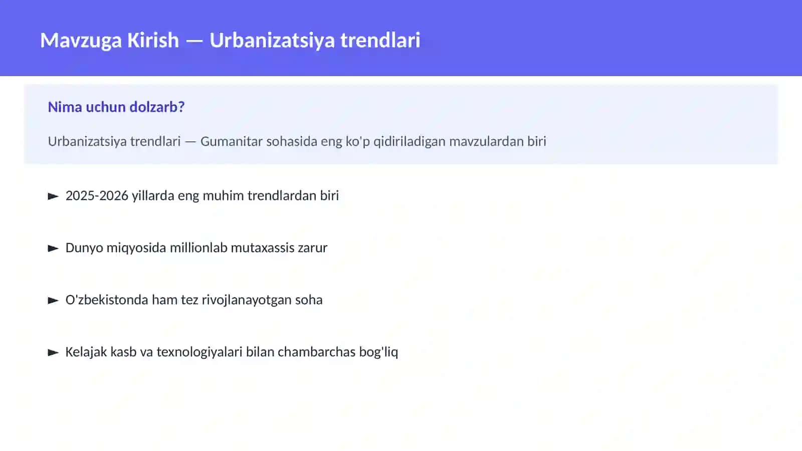 Urbanizatsiya trendlari 2