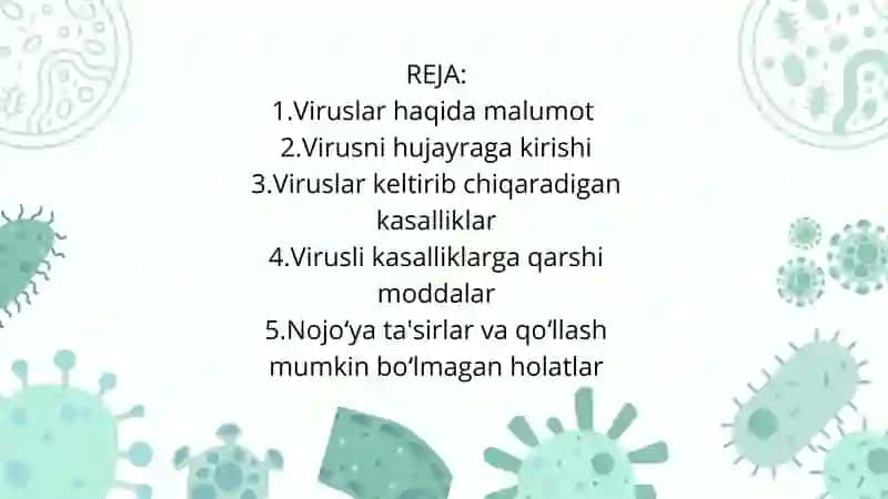 VIRUSLARGA QARSHI QOʻLLANILADIGAN MODDALAR 2