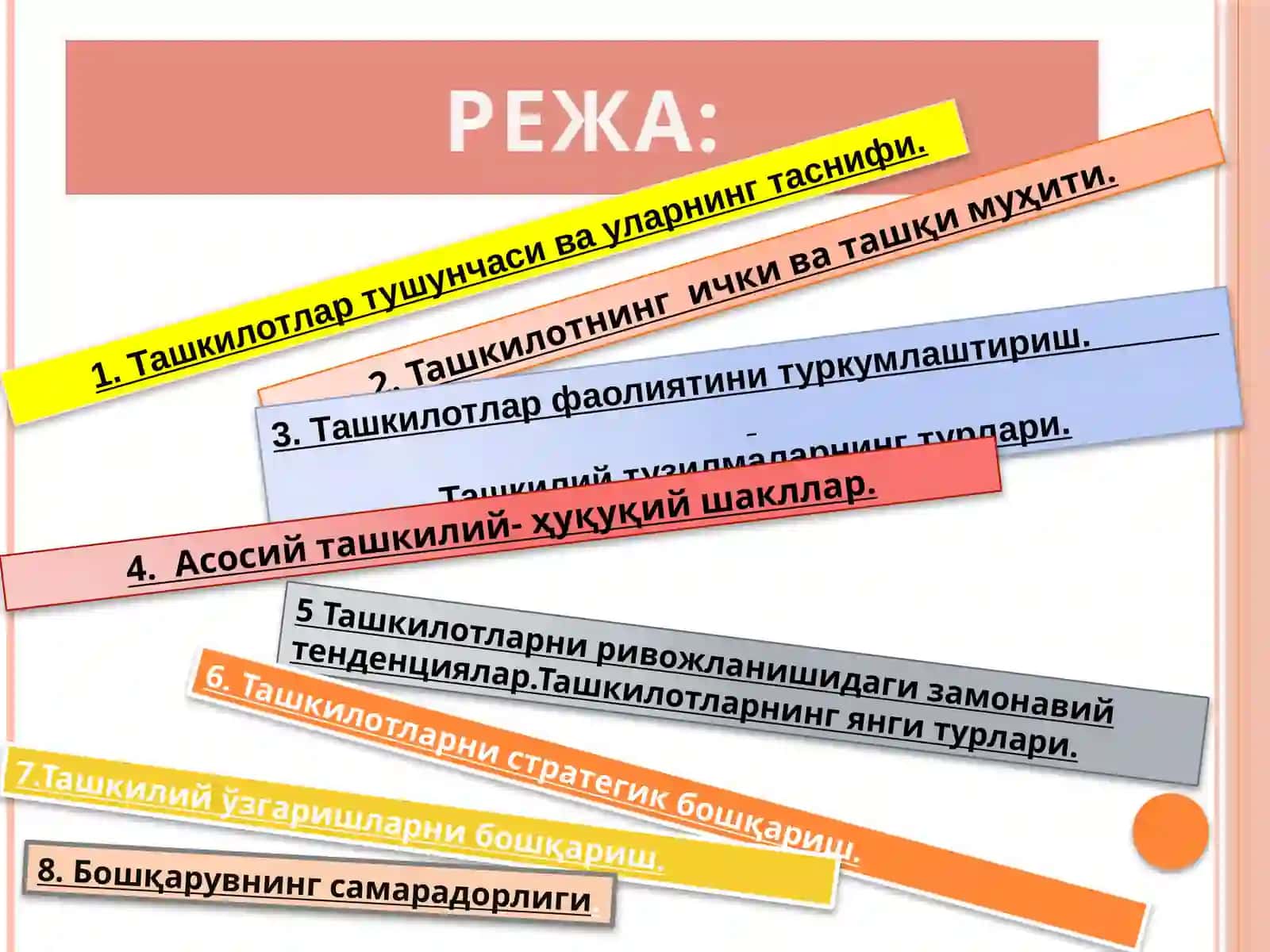 ТАШКИЛОТЛАР ВА УЛАРНИ БОШҚАРИШ 2