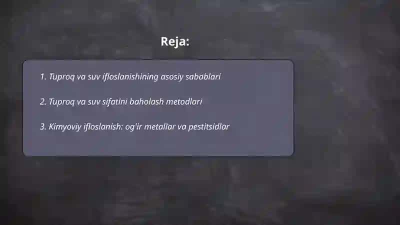 Tuproq va suv tozaligi 2