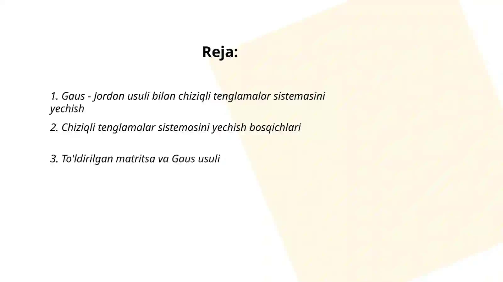 Chiziqli tenglamalar sistemasini gavuus usulida yechish 2
