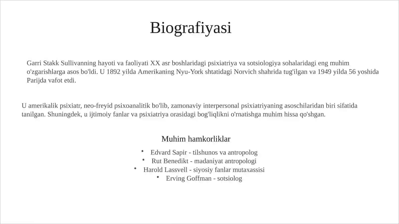 Garri Stakk Sullivanning Hayoti 2
