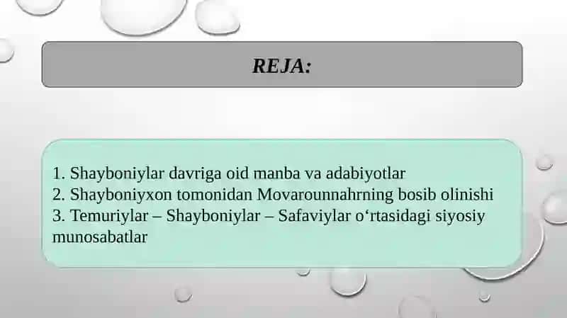 MOVAROUNNAHRDA SHAYBONIYLAR SULOLASINING HUKMRONLIGINING O‘RNATILISHI. 2