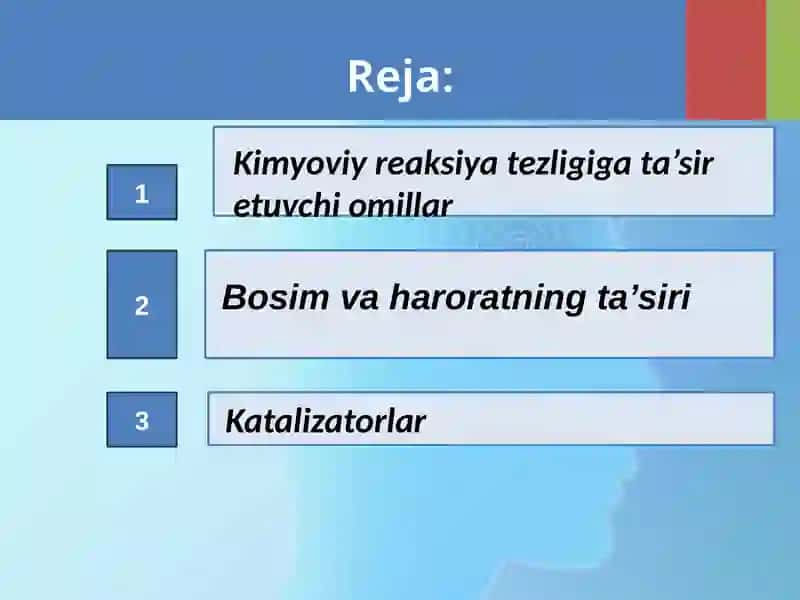 11-sinf, kimyo. reaksiya tezligiga t;sir etuvchi omillar 2
